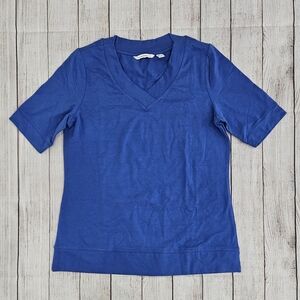 Isaac Mizrahi V Neck, Blue Short Sleeve Top